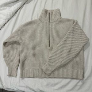 Everlane Felted Merino Half-Zip Sweater - Women’s M - Heathered Oat